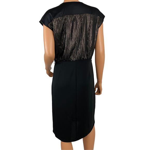 Narciso Rodriguez for Design Nation Faux Wrap Black Gold Sequin Dress - Size M - Picture 7 of 11
